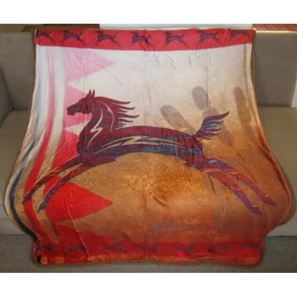 New Wild Horse Sherpa Plush Throw Gift Blanket SOFT Native American Art Stallion
